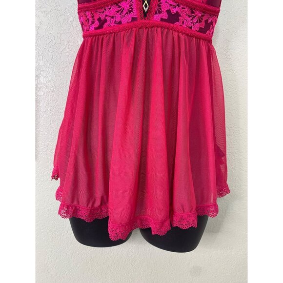 Seven Till Midnight Hot Pink Sheer V Neck  Babydoll With Lace Detailing Size S - Picture 3 of 9